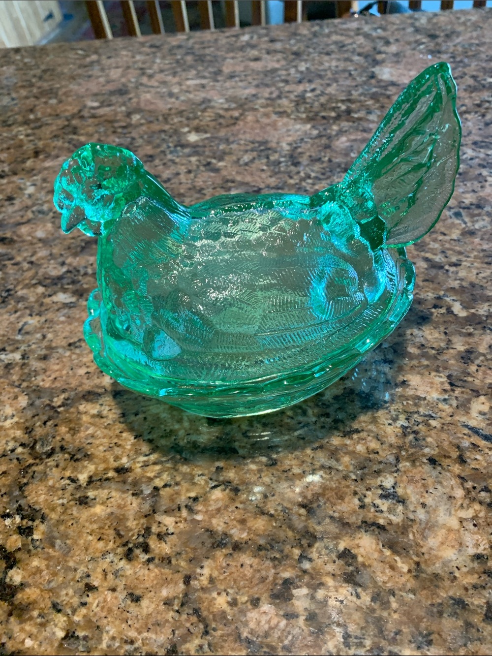 Vintage Green Glass Hen on Nest